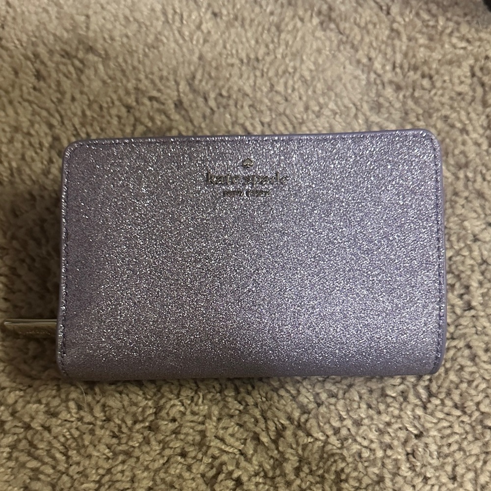 kate spade glitter zip wallet in shimmer lavender